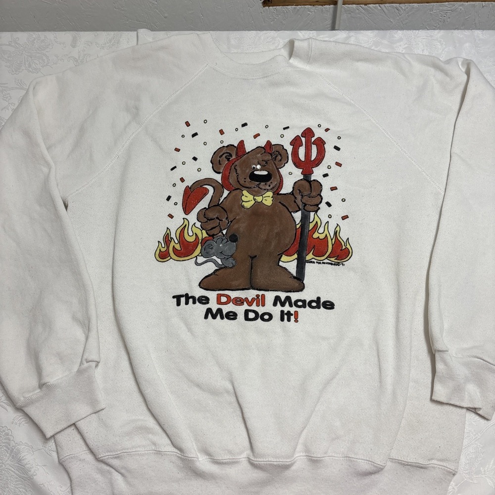 Vintage Sweatshirt  XL Crewneck Made USA Tultex Signed Puffy Paint‎ Glitter 91